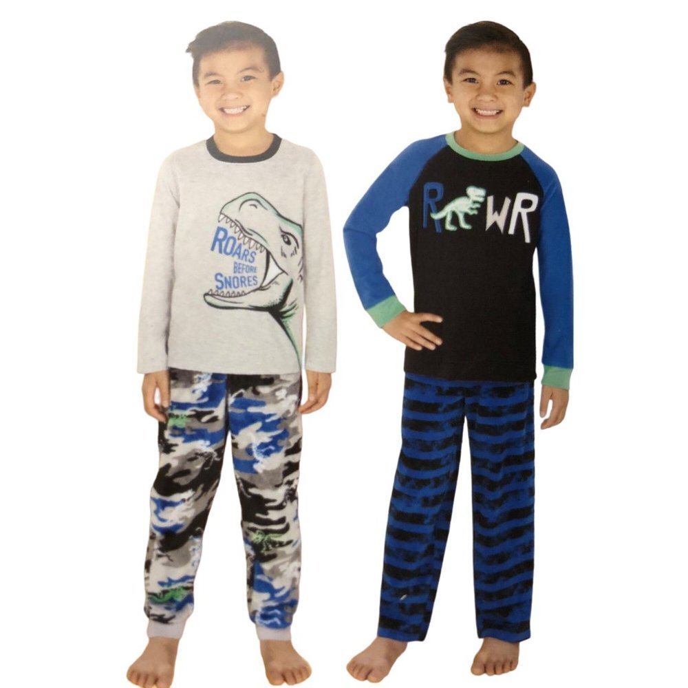 Member's Mark 4-Pc Boy's Fleece Pajamas "Dinosaurs" 6 NWT